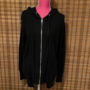 Cool Central Park West Black Hooded Cardigan with Zipper